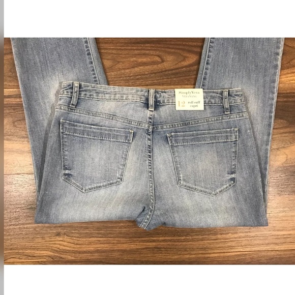 Simply Vera Roll Cuff Jeans Sz 12 Distressed Crop - Picture 7 of 7